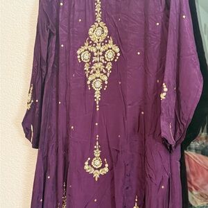 Purple Embellished Long Sleeve Dress